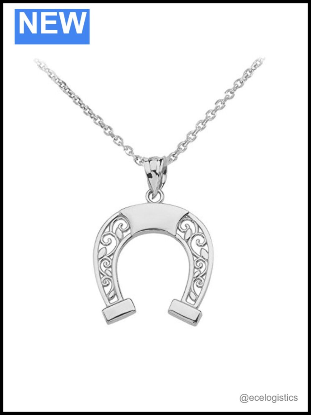 Sterling Silver Filigree Horseshoe Lucky Charm Pendant Necklace